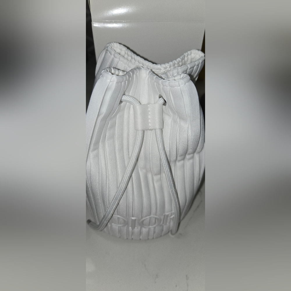 Dior White Quilted Drawstring Cosmetic Bag